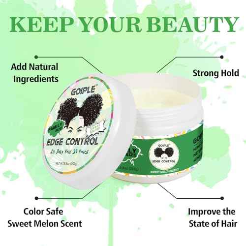 8.8 OZ Edge Control Wax for Women Strong Hold Non-greasy Edge Control Smoother Edge Wax Styling Gel Edge Control for Black Hair No Flaking, White Residue, Shine and Smooth (Sweet Melon)