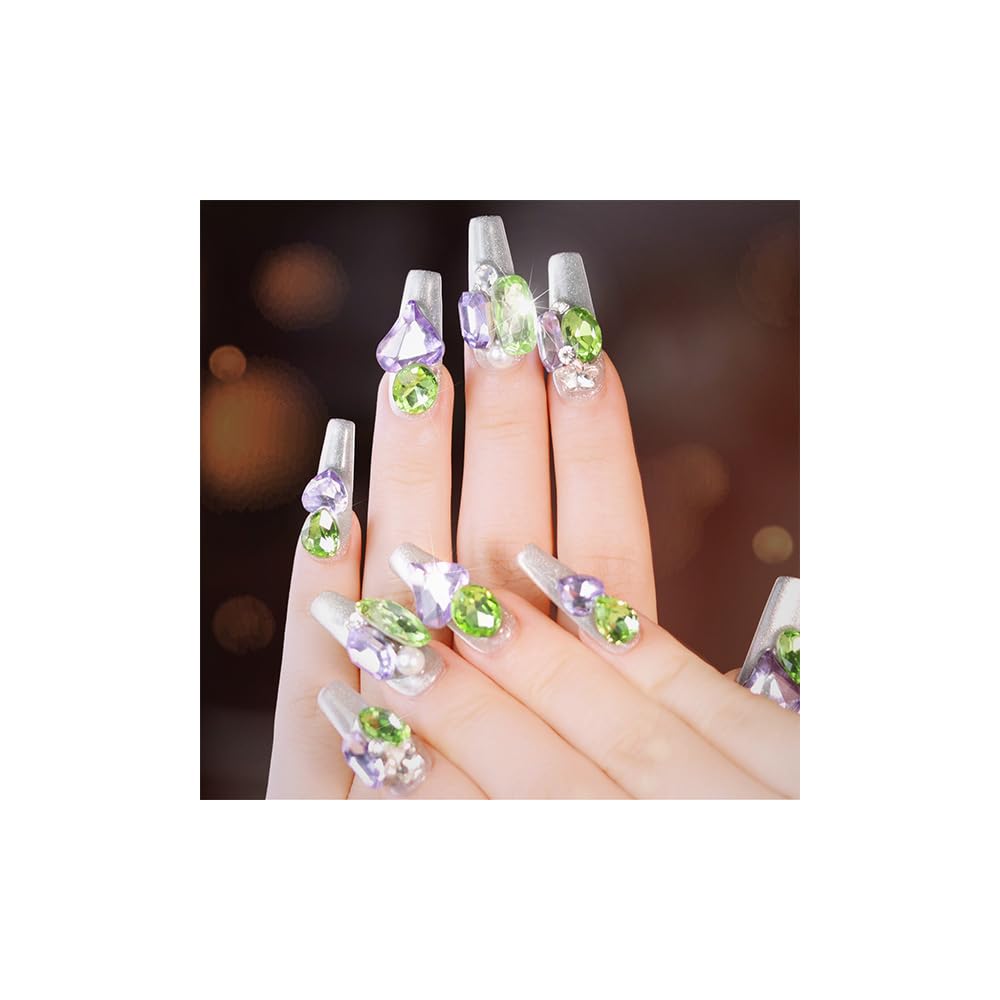 Coffin Press on Nails Medium Length Bling Fake Nails with Designs, Luxury GlitterHandmade False Nails with Charms, 3D Stick on Nail Press Ons, y2k Acrylic Artificial Nails（Small）