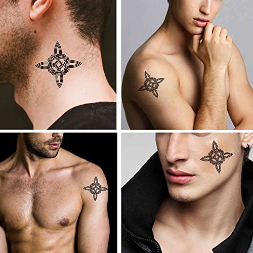 Temporary Tattoos 6 Sheets Witch Tattoo Witch Knot Wicca Power of Four Tattoo Stickers for Men and Women