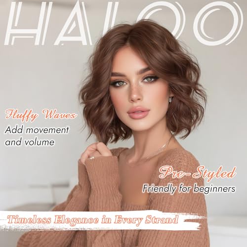 Short Bob Wig with Lace Front, 11 Inch Reddish Brown