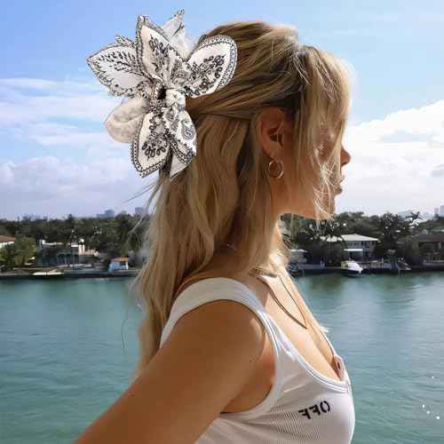 Bow Claw Clips Bow Hair Clips Black White 2PCS Big Hair Bows for Women Butterfly Styling Large Hair Clips for Thick Hair for Girls Hair Accessories for Teen