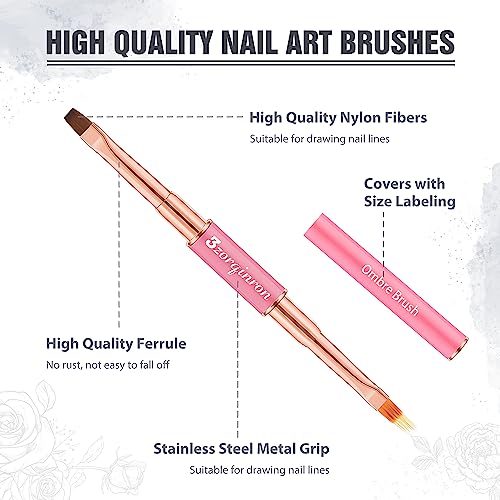 Pink Professional Double-Ended Nail Art Brush Set - 5 Pcs for DIY & Salon