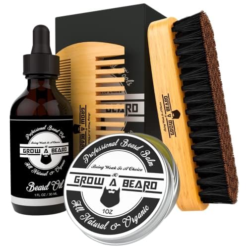 Beard Brush, Beard Comb, Beard Oil, & Beard Balm Grooming Kit for Men's Care, Travel Facial Hair Set for Growth, Styling, Shine & Softness, Great Gifts for Him, Fathers Day, Dad Gifts