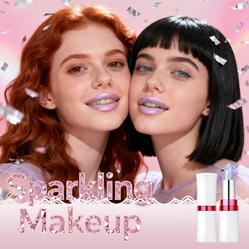 Noerrors Chameleon Silver Pink Glitter Lipstick, Holographic Color Shift Waterproof Long Wear Shimmer Metallic Lip Color, Duochrome Iridescent Sparkle Diamond Lip Gloss Mermaid Makeup for Festival#07