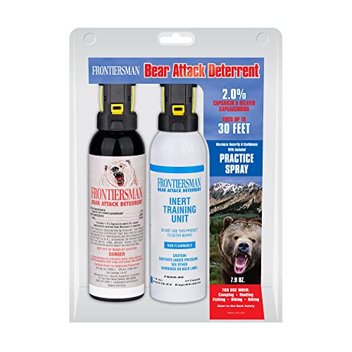 SABRE Frontiersman 7.9 fl oz. Bear Spray, Maximum Strength 2.0% Major Capsaicinoids, Powerful 30 ft. Range Bear Deterrent, Outdoor Camping & Hiking Protection, Quick Draw Holster & Multipack Options