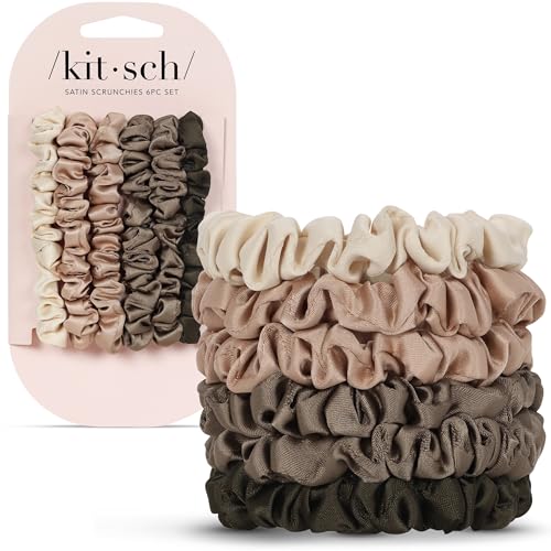 Kitsch Ultra-Petite Satin Hair Scrunchies, Eucalyptus, 6-Pack - No Crease