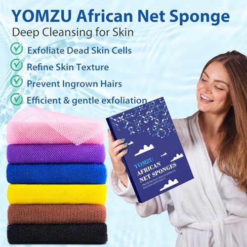 YOMZU African Net Exfoliating Bath Sponge - 6 Pack, 31.4" Long