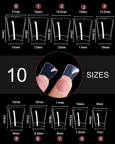 Spohom 1008PCS Clear Duck Nail Tips for Acrylic Nails Y2K Vibe Half Cover C Curve Wide French False Nail Extension Tips Acrylic Nail 10 Sizes With Nail File Home DIY Nail Salon