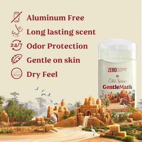 Old Spice GentleMan's Aluminum Free Dry Feel Deodorant for Men, 24/7 Lasting Freshness, Gentle on Skin with Skin Conditioners, Brown Sugar + Cocoa Butter Scent, 3.0 oz