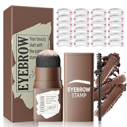 Eyebrow Stamp Kit with 24 Reusable Stencils & Brush - Dark Brown