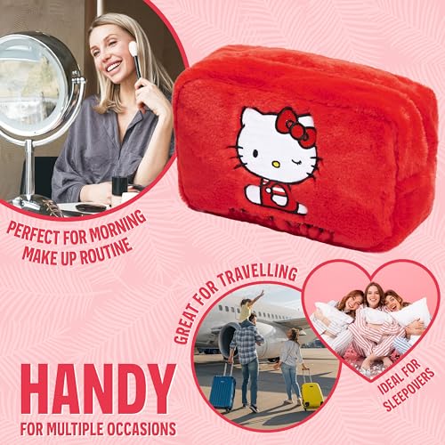 Hello Kitty Cute Makeup Bag Fluffy Kawaii Travel Bag, Zipped Cosmetic Bag Toiletry Bag for Women Teens Girls, Gift for Her