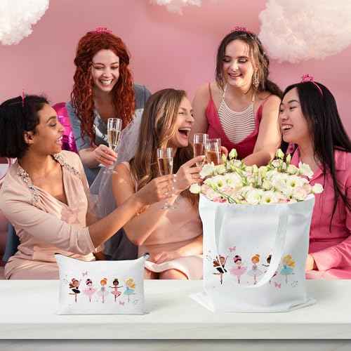 Y1tvei Ballerina Canvas Bag Set- Cute Dancing Girls Canvas Tote Bag Makeup Pouch with Inner Pocket, Gifts for Dance Recital