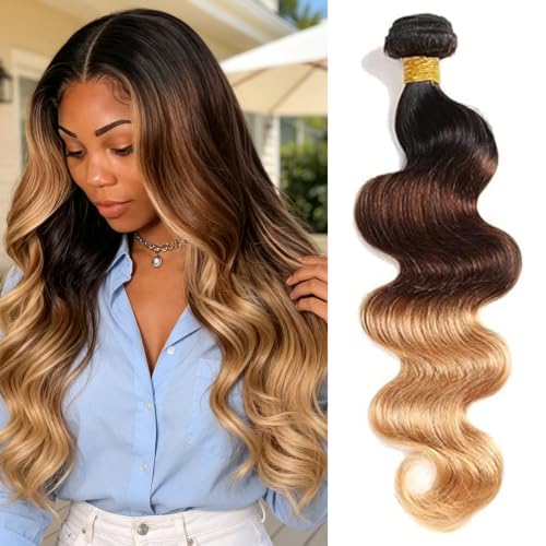 Hailookmey 10 Inch Ombre Brown Blonde Body Wave Human Hair Bundles 100g