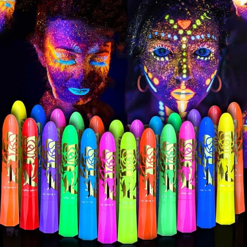 Glow in The Dark Face Paint Set - 12 Colors UV Black Light