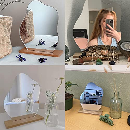Cloud-Shaped Aesthetic Vanity Mirror with Wooden Stand