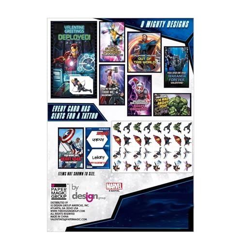 Avengers Valentine's Day Cards & Tattoo Set 32-Count