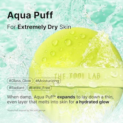 THE TOOL LAB Long-lasting Tension Puff 4P Set, Glow + Cover + Airy + Aqua, Liquid Cushion Foundation, Rubycell Makeup Sponge for Hydrating & Smooth Coverage, Korean Makeup (4P, 2.1 inch, Round)