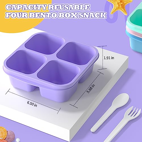 RGNEIN Bento Lunch Box for Kids (4 Pack) - 4-Compartment Salad Container for Lunch, Reusable BPA-Free Food Prep Containers, Snack Container for School, Work, and Travel (White Lid)