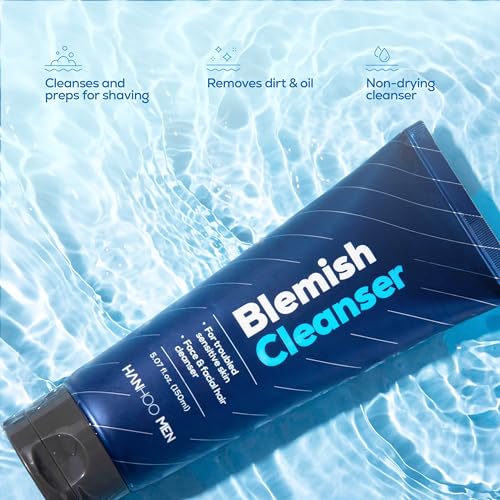 Hanhoo Men¡¯s Blemish Cleanser, 5.07 Fl. Oz., with Bamboo, Sea Salt, and Hyaluronic Acid, Daily Facial Cleanser, Clears Away Dirt and Oil, Pre-Shave Face Wash, For Acne-Prone Skin, Korean Skincare