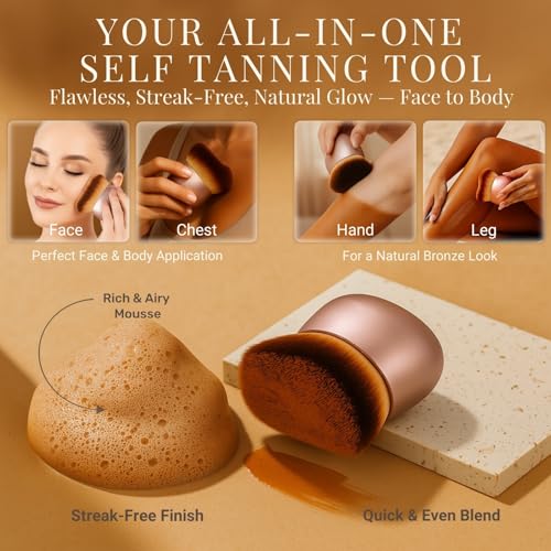 Self Tanner Brush ? Extra Large Kabuki Applicator for Self Tanning, Sunless Tanning & Body Foundation | Streak-Free Arc Design for Flawless Full Coverage on Legs, Arms, Back, Chest, Face & Feet