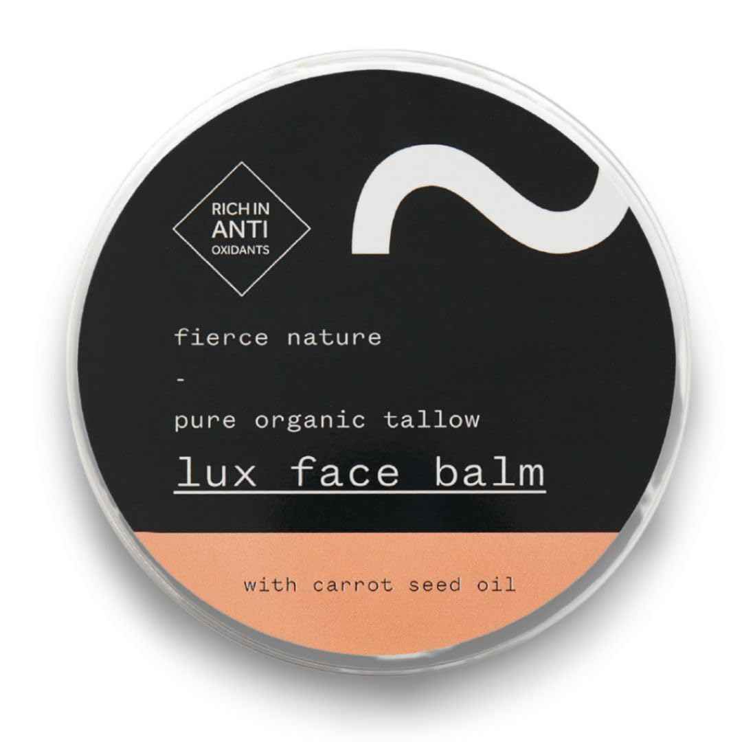 fierce nature Luxe Face Balm with Carrot Seed Oil, Pure Tallow Balm as Vitamin-Rich Natural Face Moisturizer, Men and Women’s Cleansing Balm for Face and Body, Unscented, 100g
