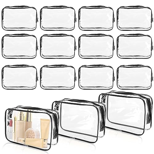 15 PCS Transparent Cosmetic Bags Clear Toiletry Bags Waterproof Makeup Bags PVC Plastic Zippered Organizer Cases for Travel Vacation Bathroom