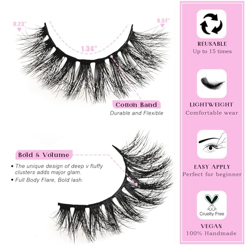 Cat Eye Wispy False Lashes - 14 Pairs Faux Mink Strip