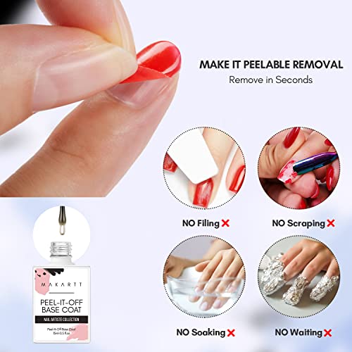 Makartt Peel Off Base Coat, 15ml UV Gel Base Coat Nail Polish Peelable Base Gel for Takeoff Solid Gel Builder for Nails Trial Kit Nail Extension UV Nail Glue for Acrylic Nails Rhinestones Gel 3D Nail