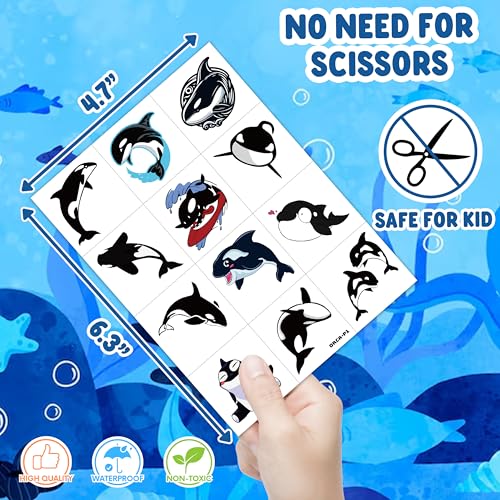 96 Pc Orca Whale Temporary Tattoos Party Favors