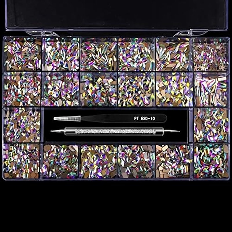 20 Types of 2000 Crystal AB Diamonds Mix Flatback DIY Crafts Rhinestone Crystals 3D Decorations Flat Back Stones Set +Tweezers + Drill Pen
