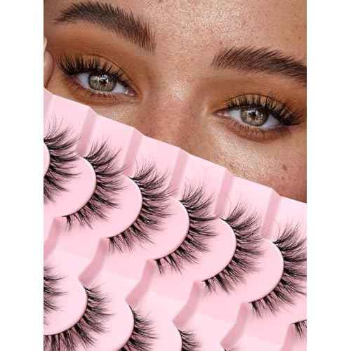 Lashes Natural Cat Eye Lashes Wispy Eyelashes 15mm False Eyelashes Wispy Lashes 3D Volume Strip Eyelashes Thin Cotton Band Soft Fake Eyelashes False Lashes Pack 7 Pairs Siligli