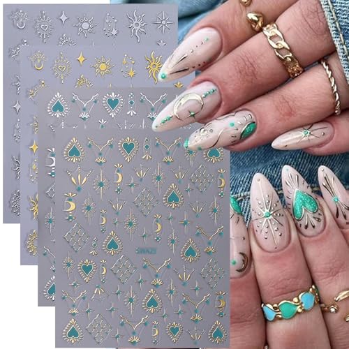 Sun Moon Star 5D 3D Embossed Nail Art Stickers (9 Sheets) - Bohemian Decals
