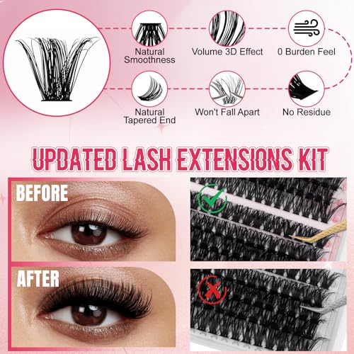 FADVAN Wispy Lash Clusters 318PC DIY Eyelash Extensions Kit