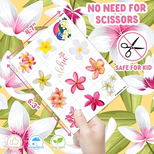 96 PCS Plumeria Flower Temporary Tattoos Hawaiian Luau