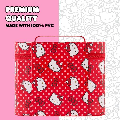 Hello Kitty Large Cosmetic Travel Case Organizer, Portable Makeup Box with Mirror and Dual Zipper