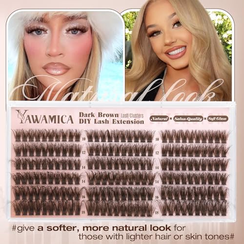 Yawamica Brown Fluffy Lash Clusters 100D Volume Wispy 10-18mm