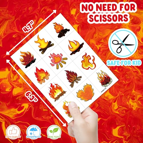 106 PCS Funny Fire Temporary Tattoos Birthday Party Decorations Supplies Favors Flame Firefighter Bonfire Camping Fire Themed Decor Stickers For Girls Boys Gift School Prizes Rewards