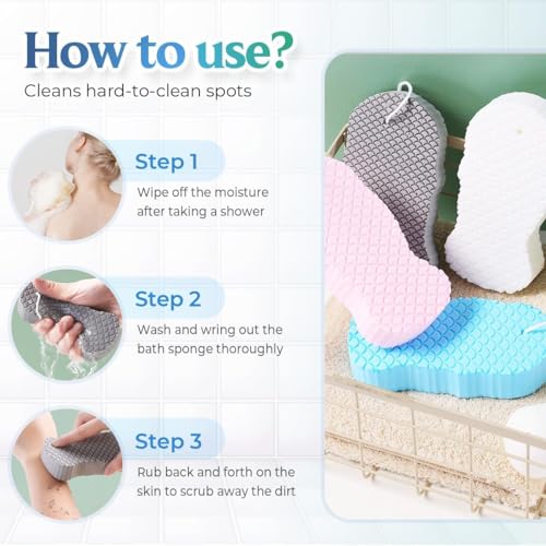 MOZUGESI Blue & Pink Super Soft Exfoliating Bath Sponge Set for Adults, Reusable Body Scrubber