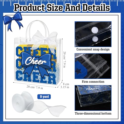 24 Pack Cheerleading PVC Gift Bags with Handles & Ribbon - Blue