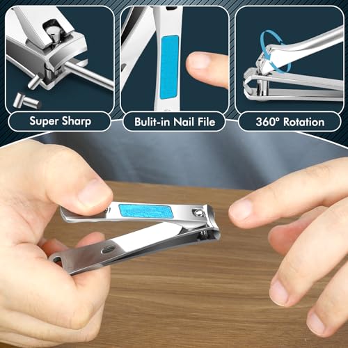Nail Clippers for Seniors, Wide Jaw Fingernail Clippers and Angled Head Toenail Clippers for Thick Nail, Professional German Nail Clippers for Men, Women&Pregnant