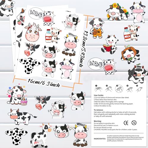 152 Piece Cow Temporary Tattoos, 16 Sheet Party Favors