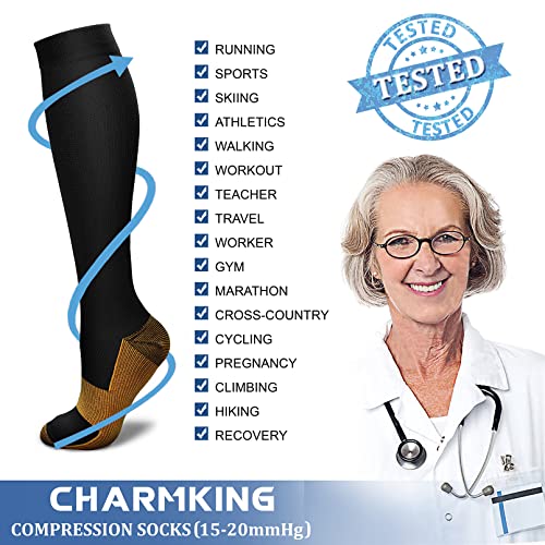 CHARMKING Compression Socks for Women & Men Circulation (3 Pairs) 15-20 mmHg is Best Athletic for Running, Flight Travel, Support, Cycling, Pregnant - Boost Performance, Durability (S/M, Multi 56)