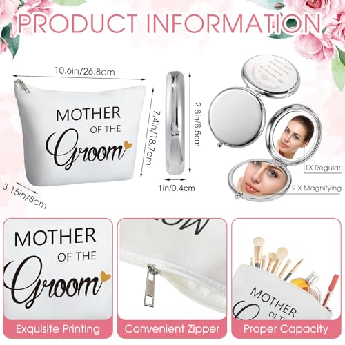 Paterr 8 Pcs Mother of the Bride and Mother of the Groom Gifts Set Canvas Tote Bag Drinking Glass Cups Makeup Bags Mirror