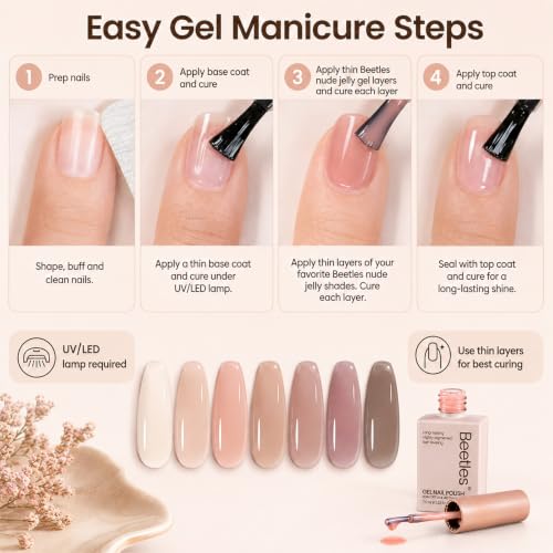 Beetles Nude Gel Nail Polish Set - 6 Colors Sheer Neutral Jelly UV Gel Kit