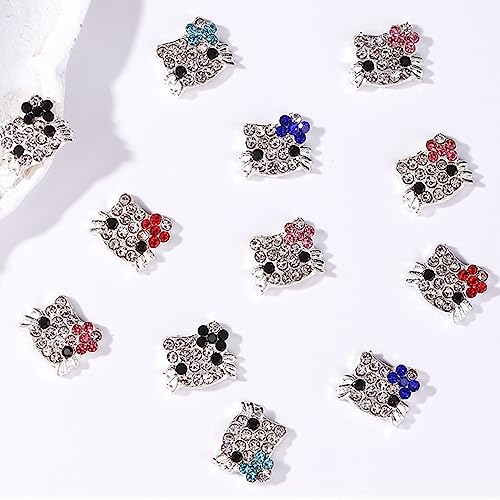 𝟮𝟰𝗣𝗰𝘀 KurKur Nail Charms for Acrylic Nails 3D Silver Kawaii Cute Cartoon Anime Charms for Nail Art Alloy Nail Gems and Rhinestones Crystals Nail Accessories for Women DIY Design Cat Nail Supplie