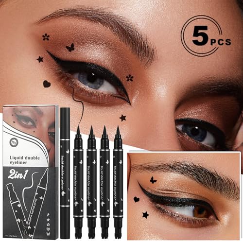 5-Piece Liquid Eyeliner Stamp Pen Set - Double-Headed Waterproof