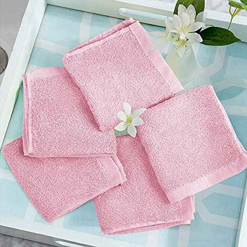 Yoofoss Washcloths Towel Set 10 Pack Baby Rayon Derived from Bamboo Wash Cloth for Bathroom-Hotel-Spa-Kitchen Multi-Purpose Fingertip Towels and Face Cloths 10'' x 10'' - Pink