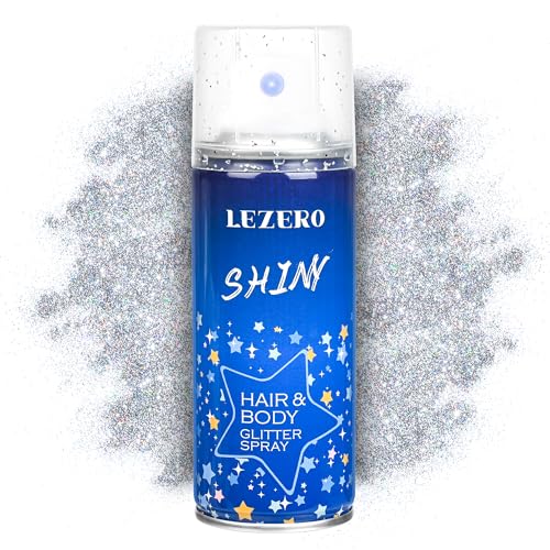 Hair Face Body Glitter Spray, 4.05 fl oz Rainbow Silver Holographic Glitter Hairspray Shimmer Makeup for Women, Quick Drying Long-Lasting Glitter Spray for Rave Accessories