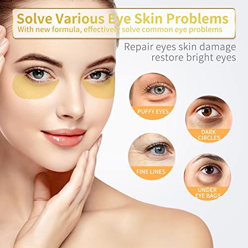 24K Gold Under Eye Patches - 60 Pack for Puffy Eyes, Dark Circles, Bags & Wrinkles with Collagen & Hyaluronic Acid - Eye Care Pads for Daily Skincare (Gold)