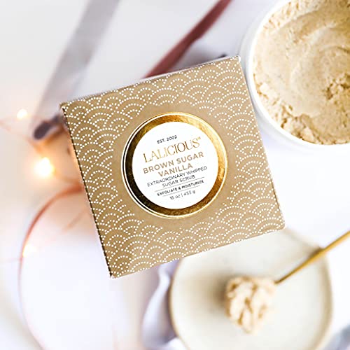 LaLicious Brown Sugar Vanilla Extraordinary Whipped Sugar Scrub - Cane Sugar Body & Foot Scrub, Exfoliating & Moisturizing Skin Care with Coconut Oil & Honey, No Parabens (2oz)